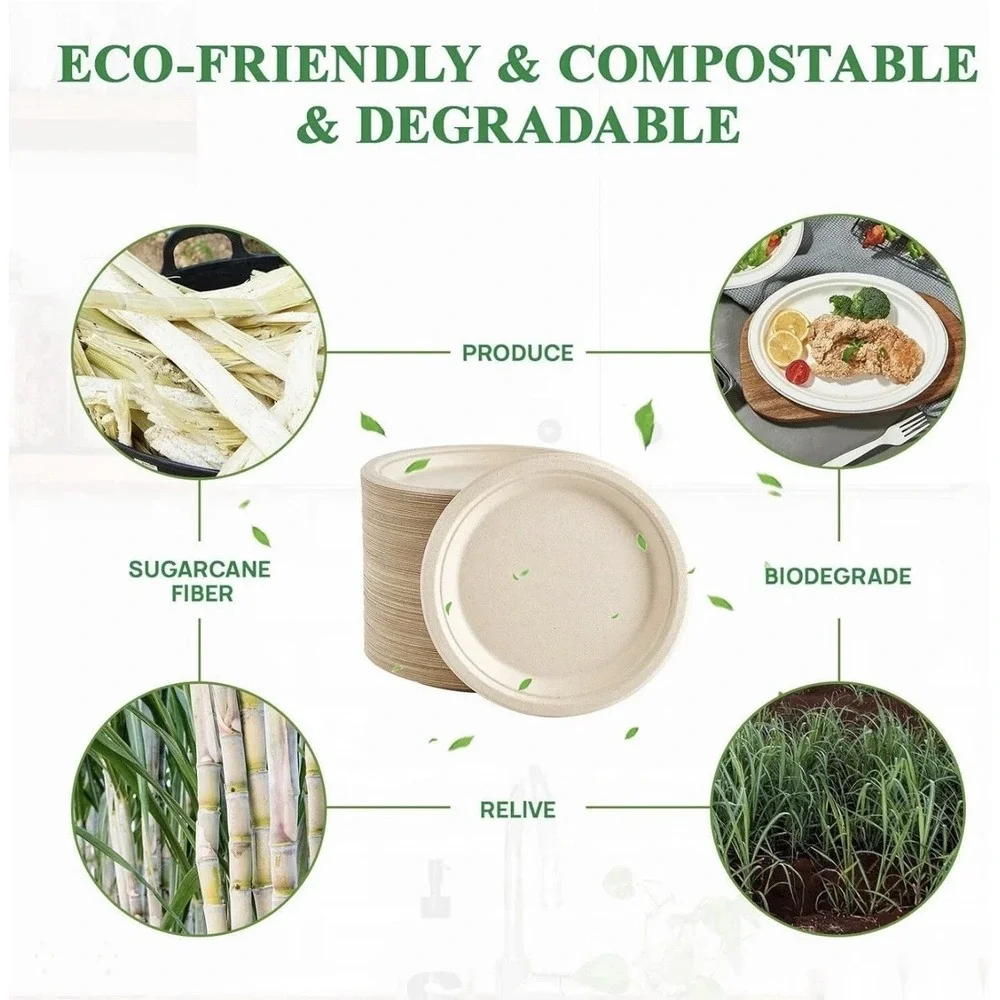 Vplus 150 Pack Compostable Disposable Paper Plates 10.25 inch Super Strong